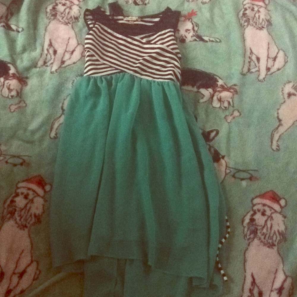 White, black, and blue dress